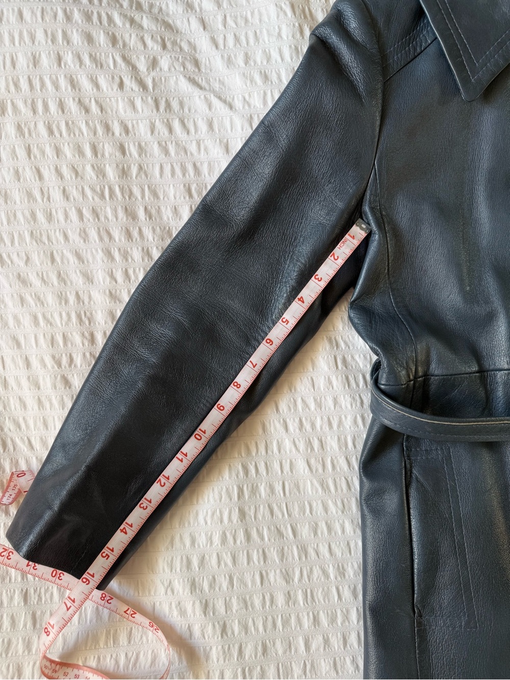 Vintage Genuine Leather Long Cool Dark Blue Belted Trench Coat Jacket - Picture 9 of 11